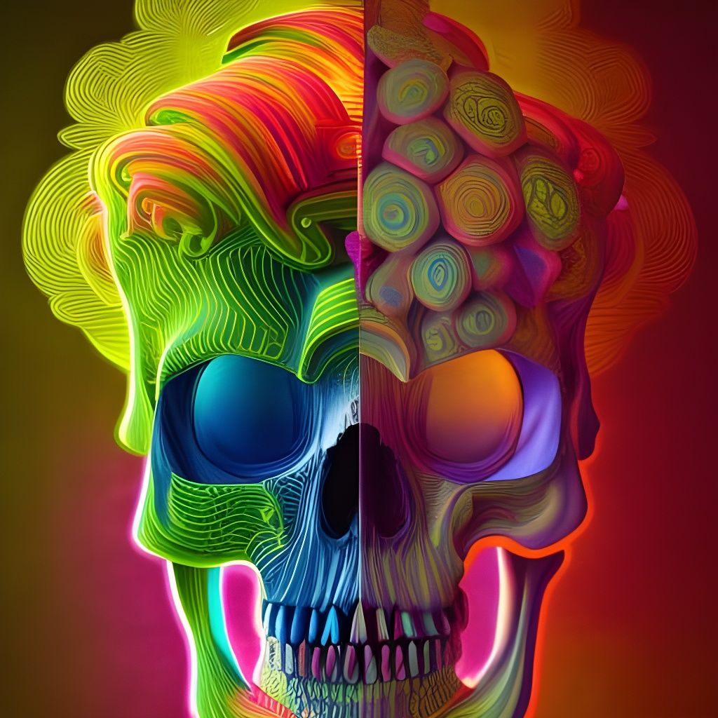 Colorful Neon Skull 3D Illustration