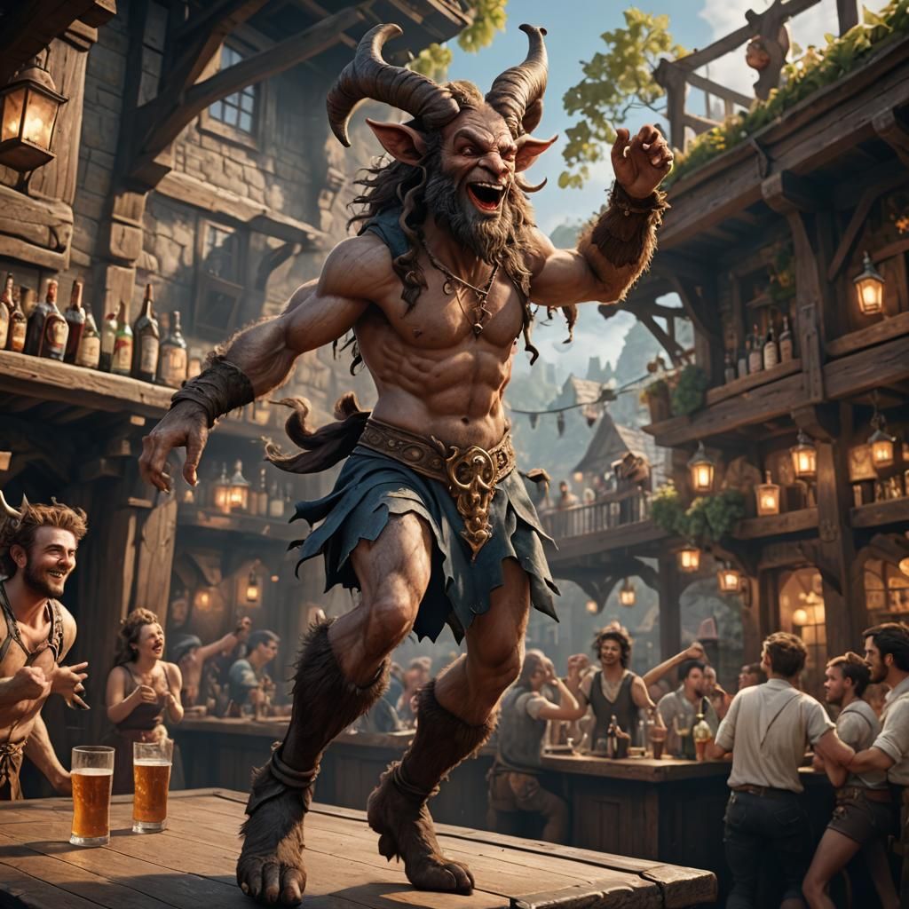 Satyr Bard's Joyful Dance in a Tavern