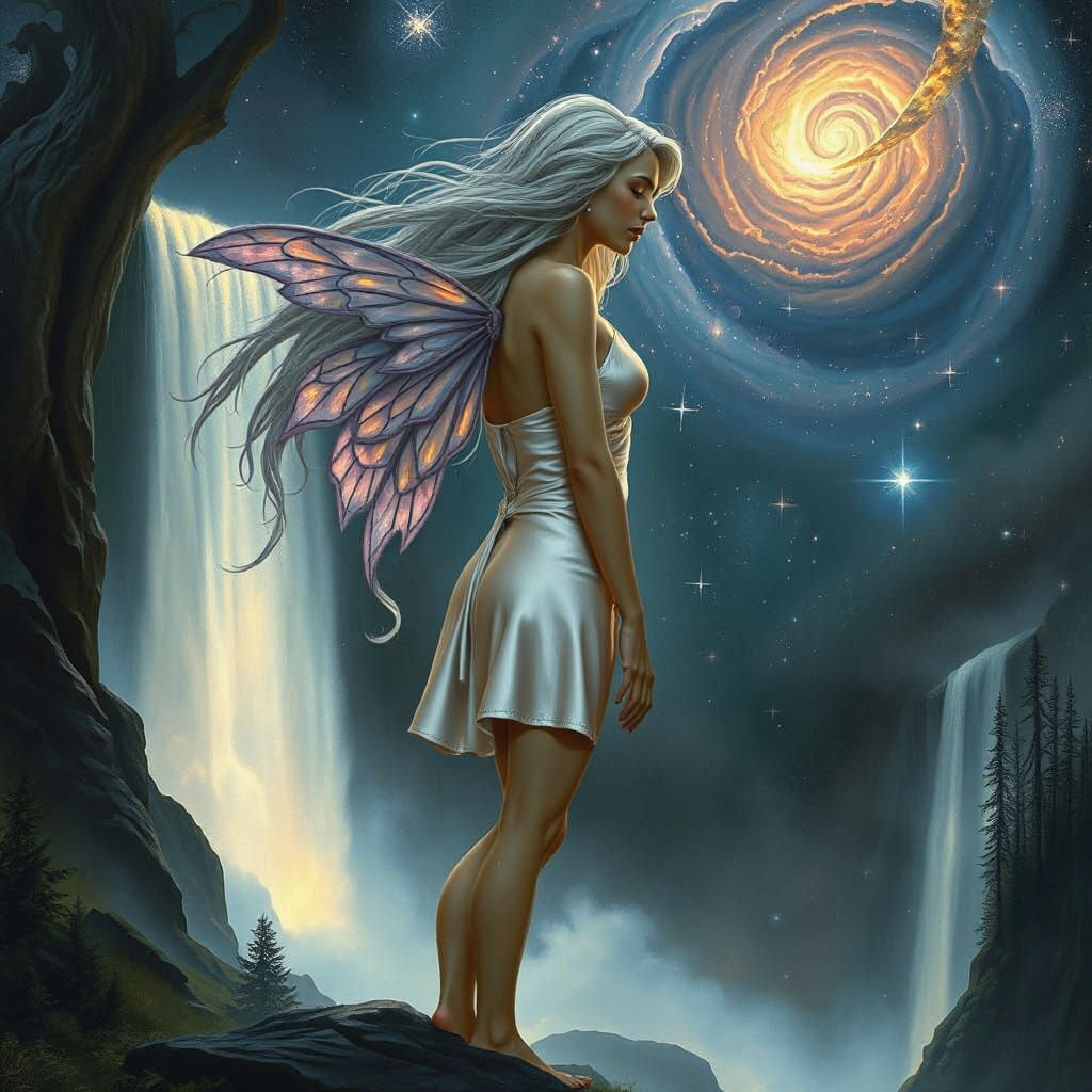 Cosmic Fairy at Waterfall's Edge