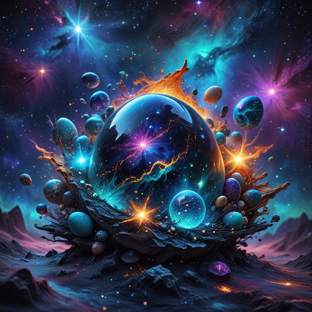 Cosmic Nebula Illustration of Star Birth in Mixed Media