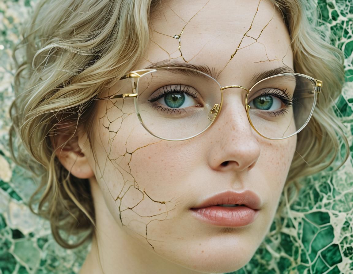 Ethereal Goddess Portrait with Kintsugi Veins