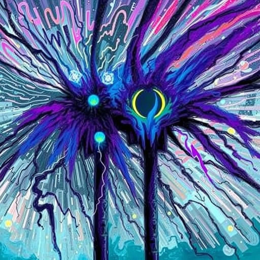 Electrified Tower in Swirling Neon Dreamscape