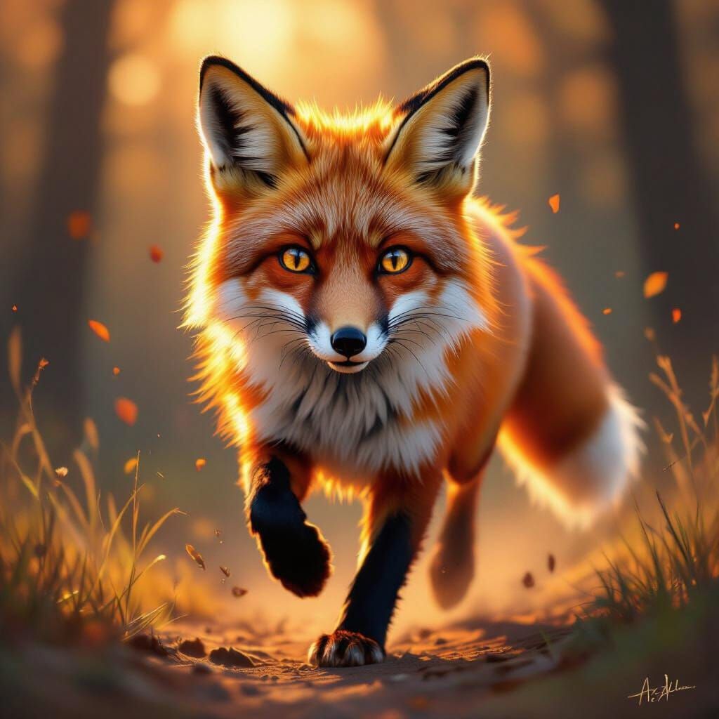 Dynamic Fox Illustration in Fiery Reds and Oranges