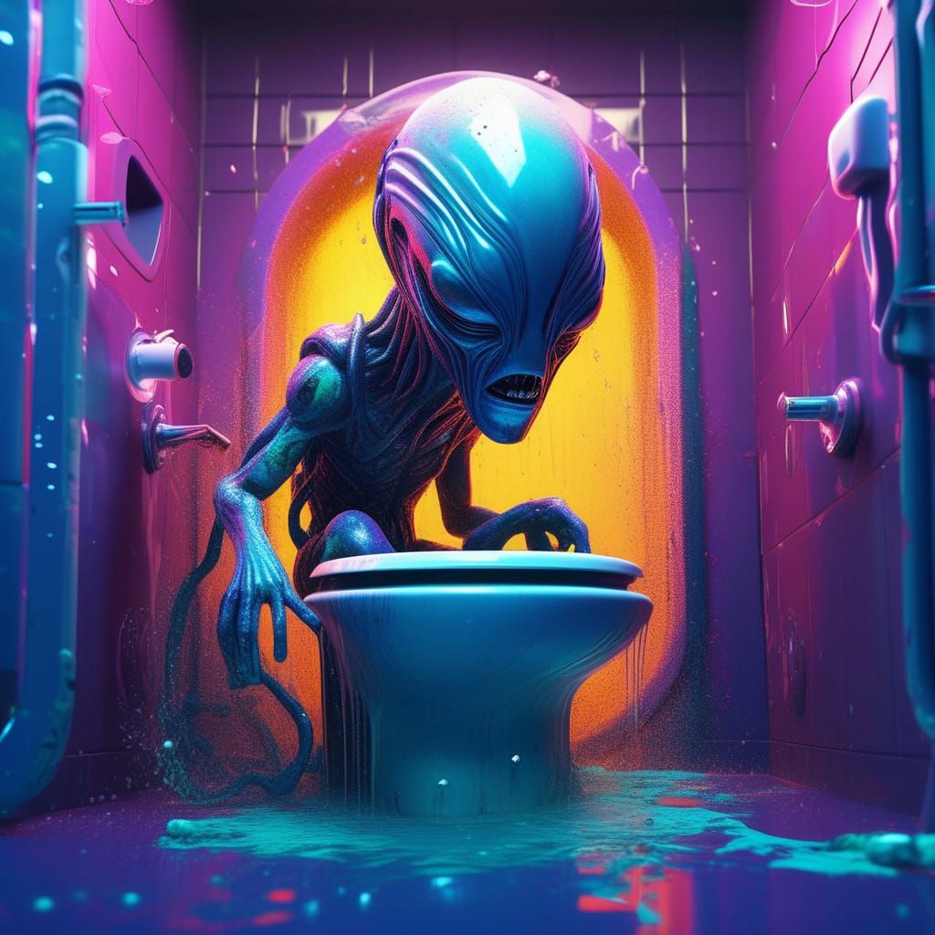 Surreal Alien Plunging Toilet in Futuristic Sci-Fi Art