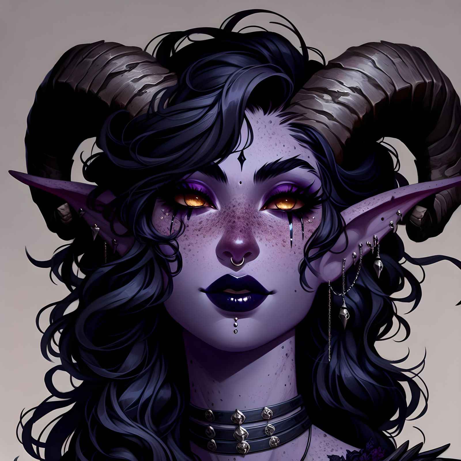 Tiefling Dancer with Lavender Skin and Amber Eyes