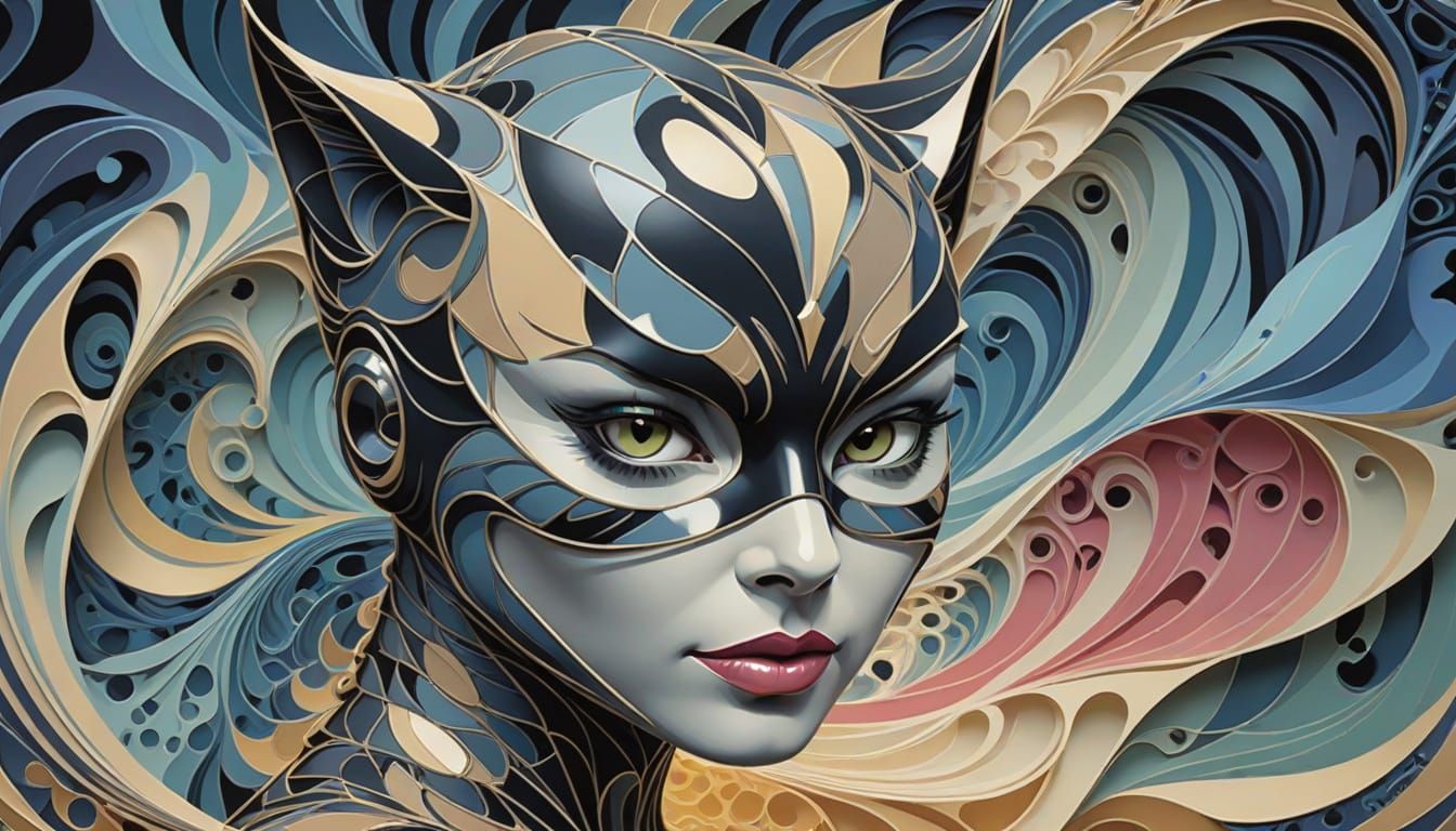 Abstract Fractal of Catwoman in Gouache Style
