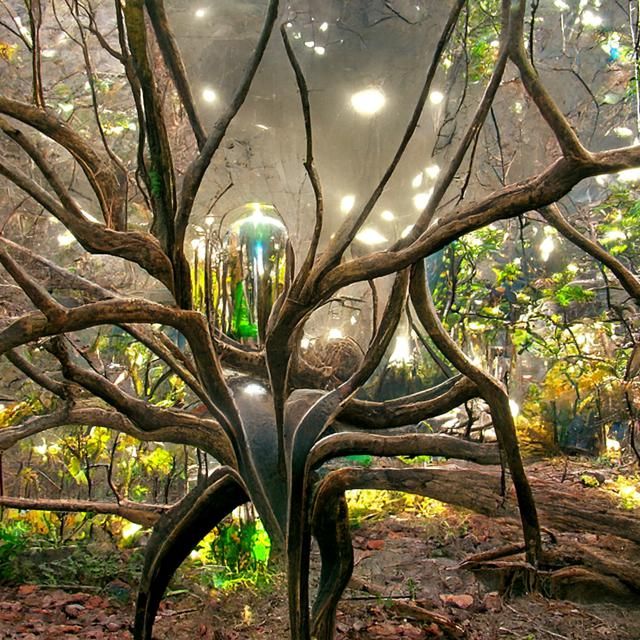 Glass Fantasy Tree in Kinetic Pointillism Style