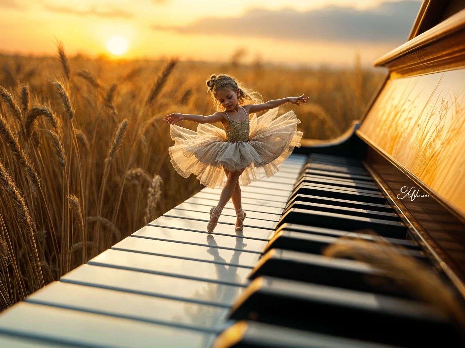 Mini Ballerina Dances in Golden Wheat Field