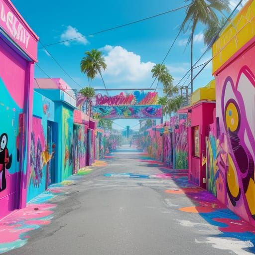 Vibrant Paradise in High Contrast Graffiti Style