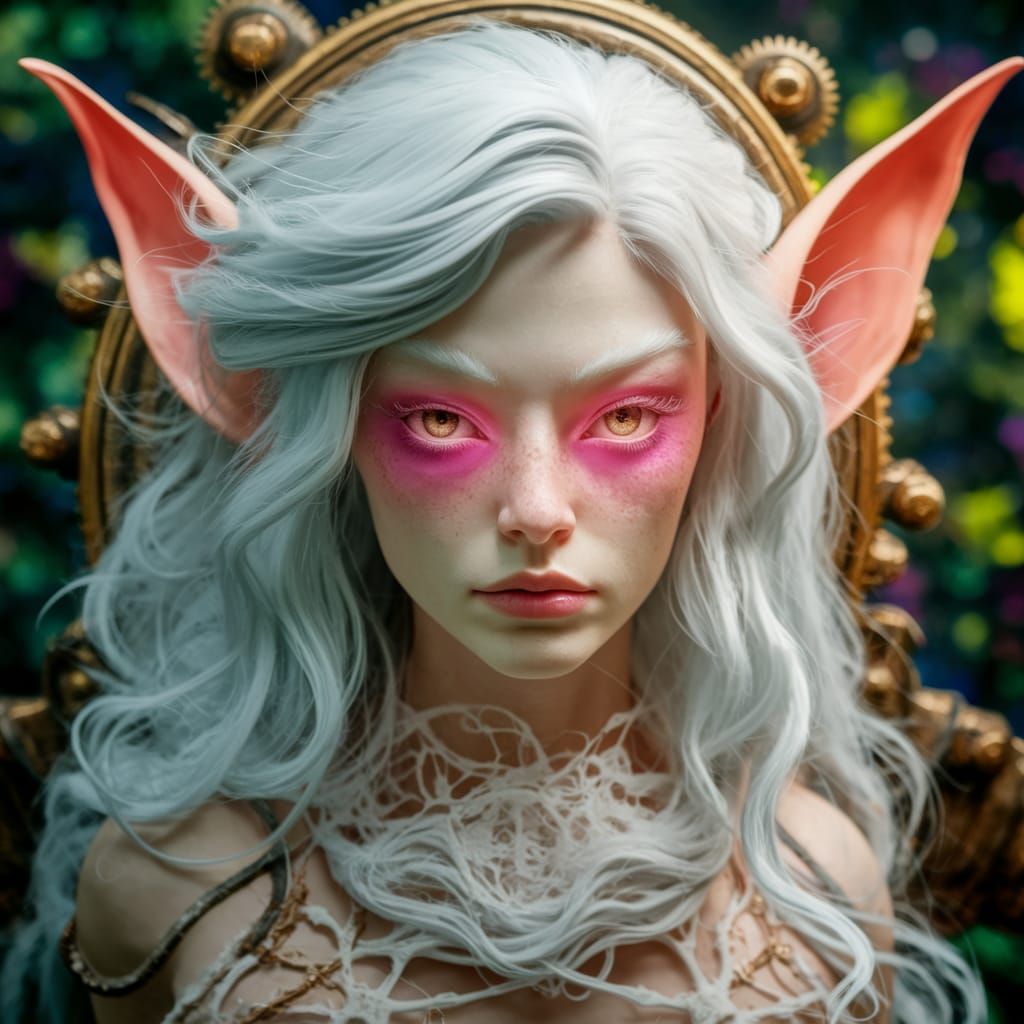 Albino Elf with Steampunk Engine in Hyperrealism