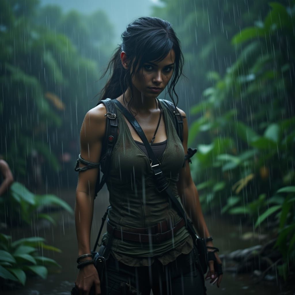 Lara Croft in a Dense Jungle Ambush