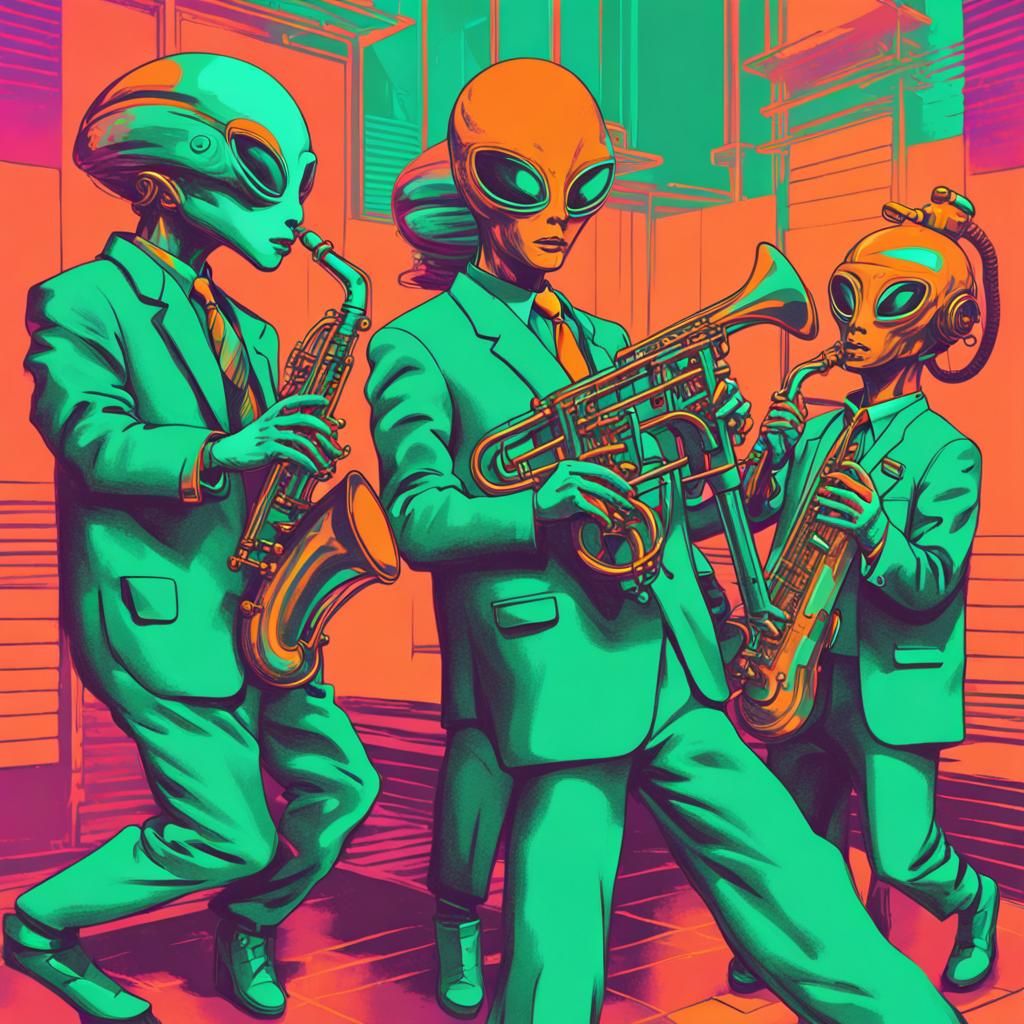Alien Jazz Band in Vaporwave Style