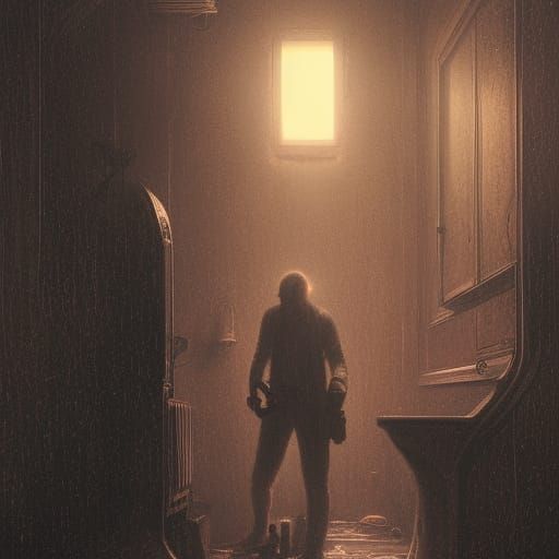 Man in Dark Motel Room with Gun