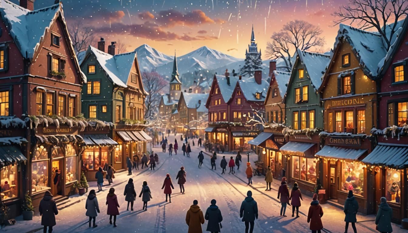 Whimsical Winter Wonderland in Fantasy Folk Art Style