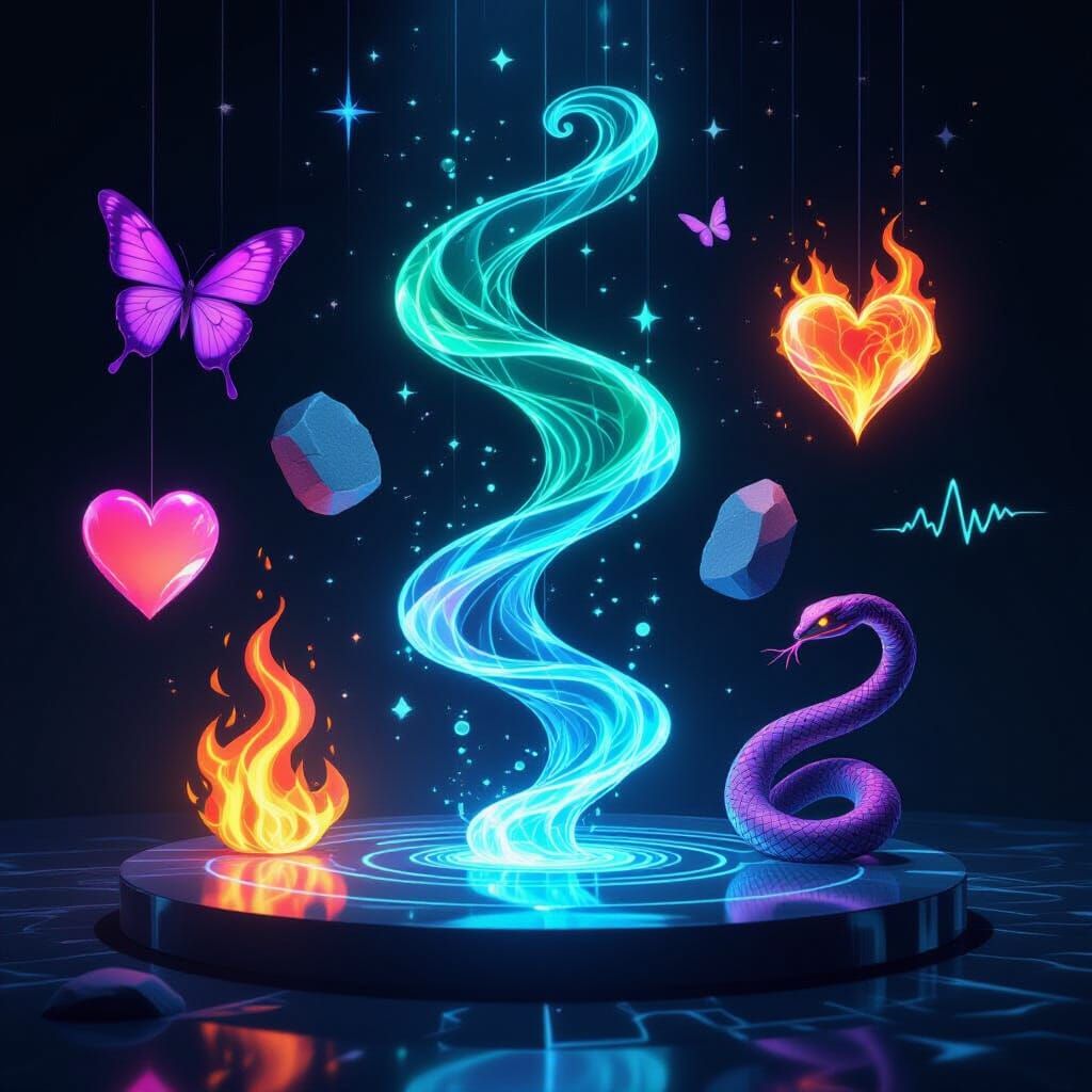 Vibrant Holographic Display in Digital Painting