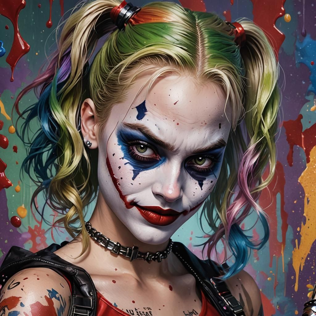 Harley Quinn and Joker in Hyperrealistic Splash Art