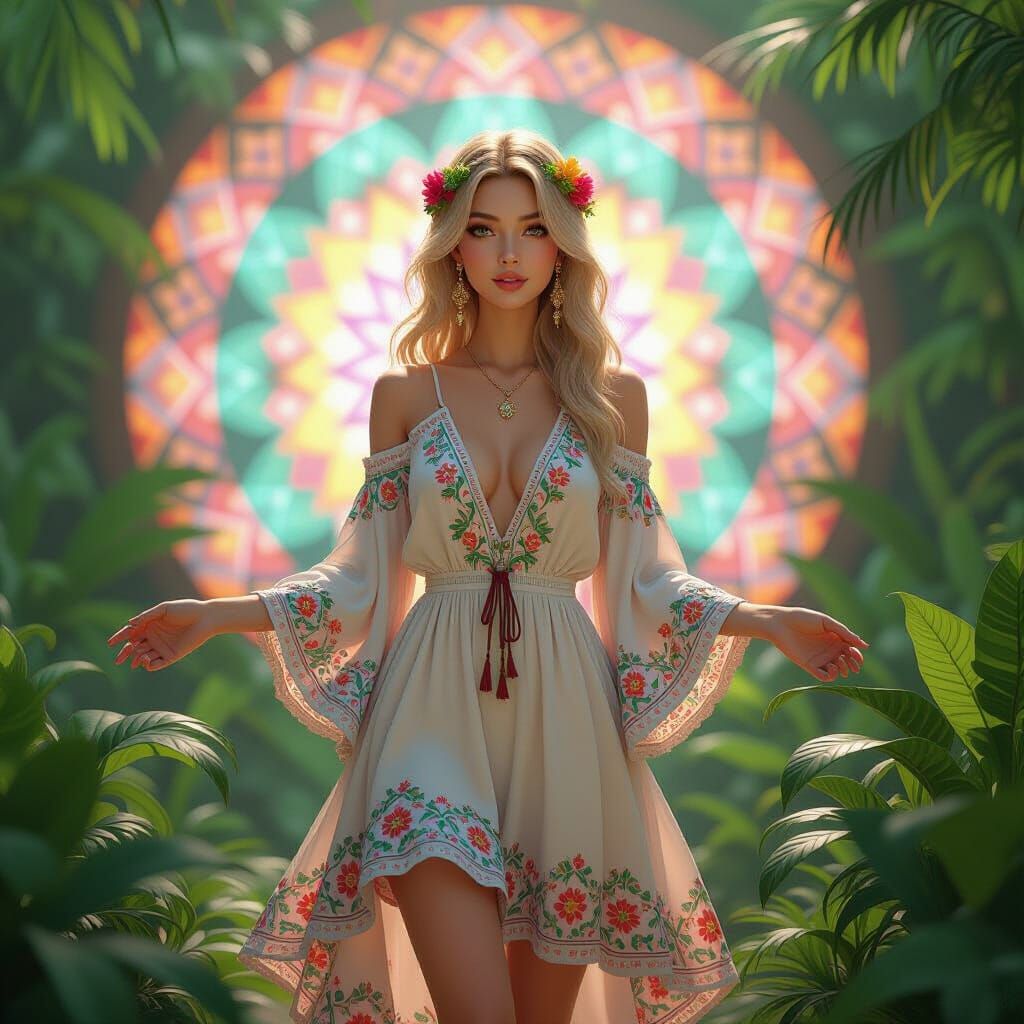 Psychedelic 3D Anime Art: Blonde Hippie Lady