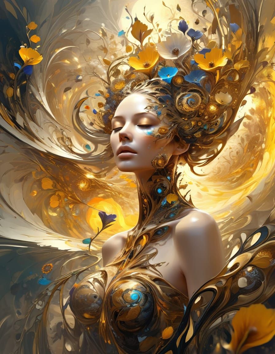 Chaotic Mind Blooming into Fractal Flora as Oil Painting