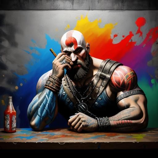 Kratos at a Bar: Graffiti Splash Art