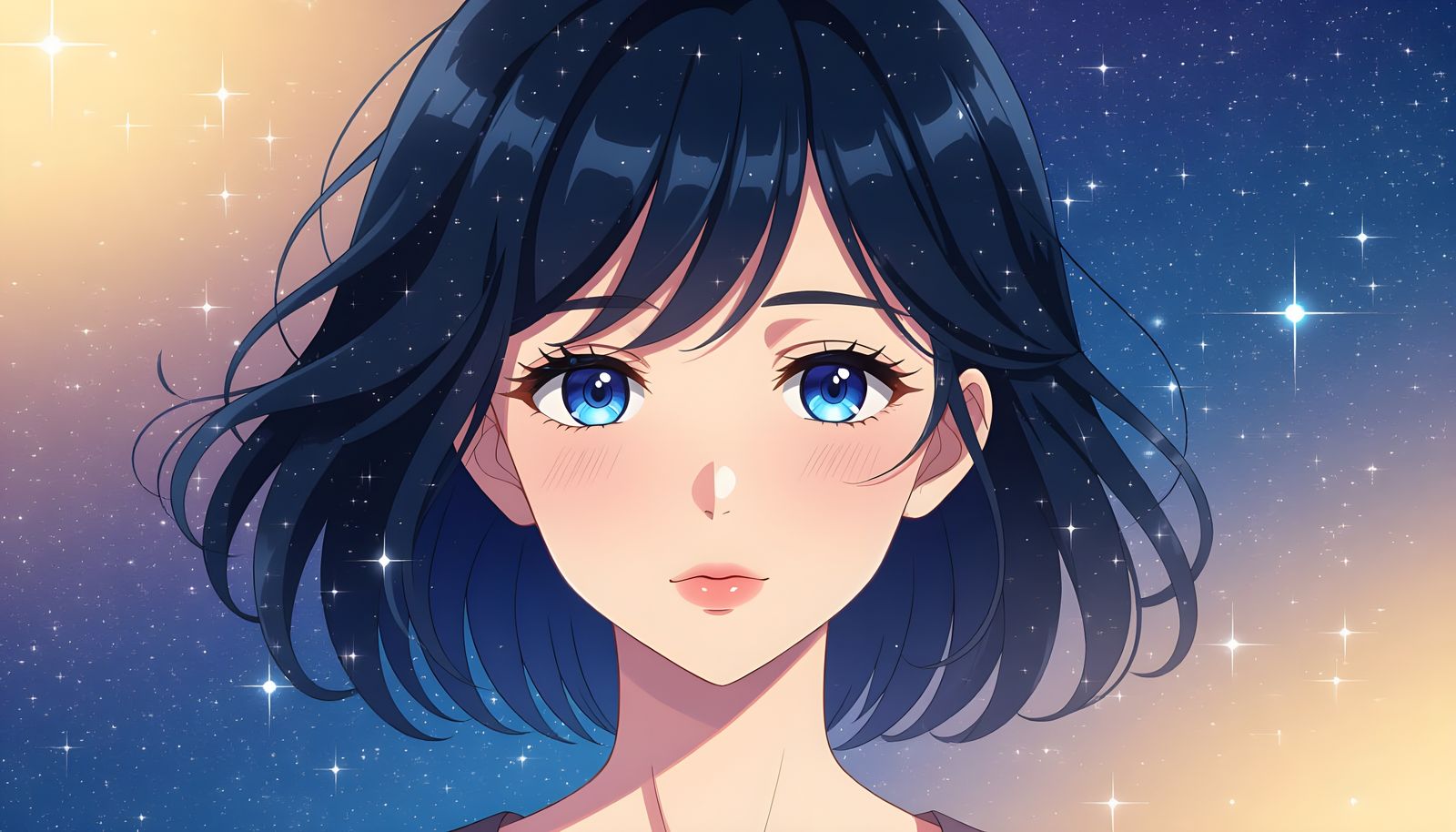 Starry Night Sky Forms Girl's Face in Anime Style