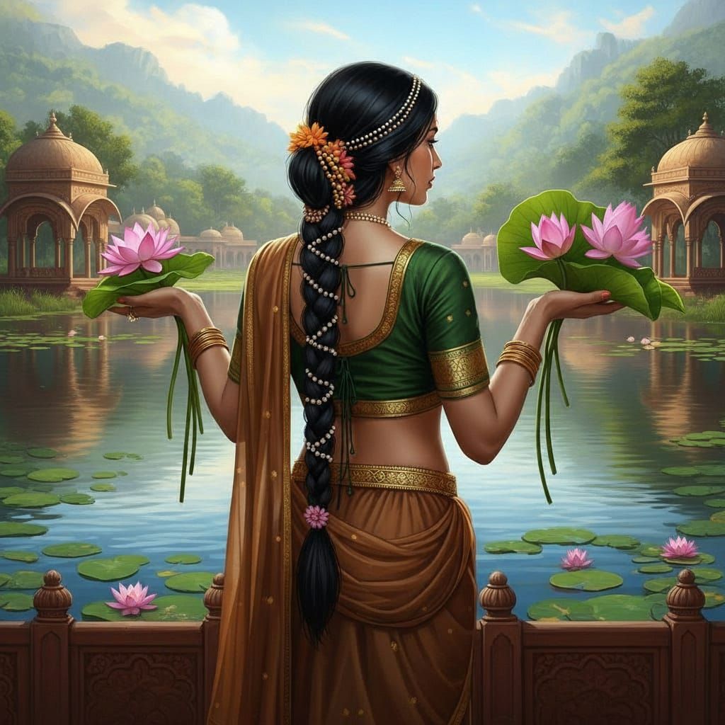 Divine Indian Earth Goddess Bhumi Holding Lotuses
