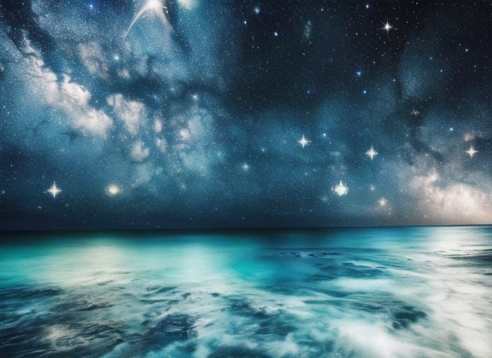 Enchanting Starry Seascape in Watercolor Style