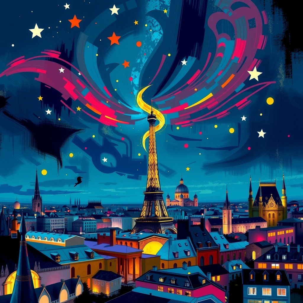 Surreal Parisian Skyline with Gothic Spires and Eiffel Tower