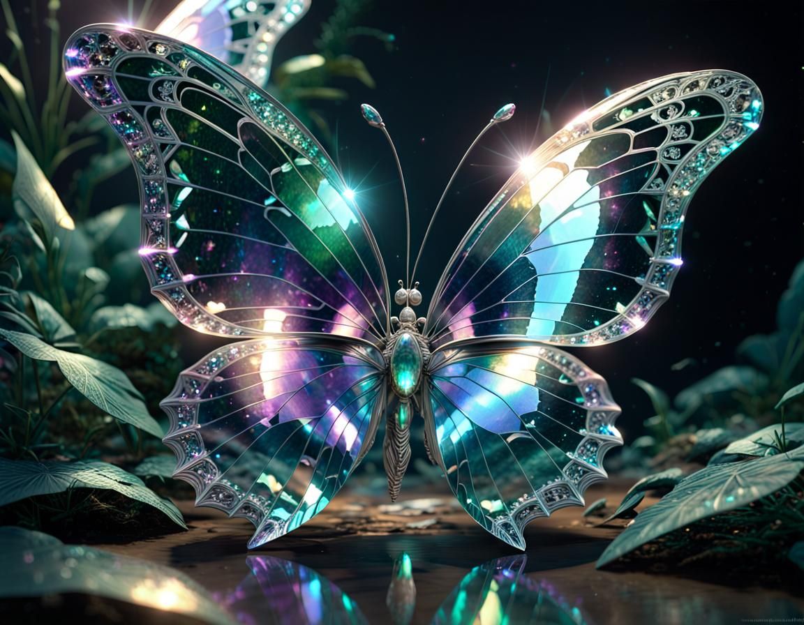 Epic Crystal Butterfly in Lush Greenhouse