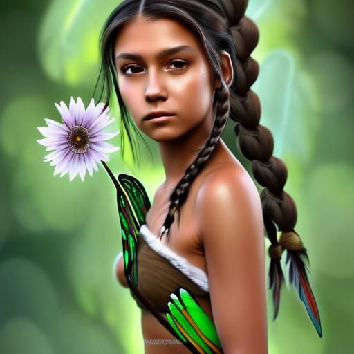 Native American Girl with Dragonfly Wings, Comic Art