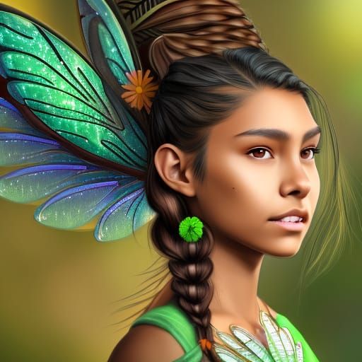 Native American Girl with Dragonfly Wings in Comic Art Style