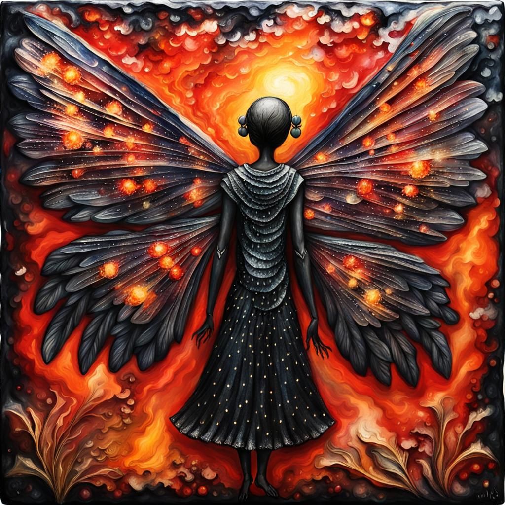 Diabolical Fire Fae with Encaustic Wings