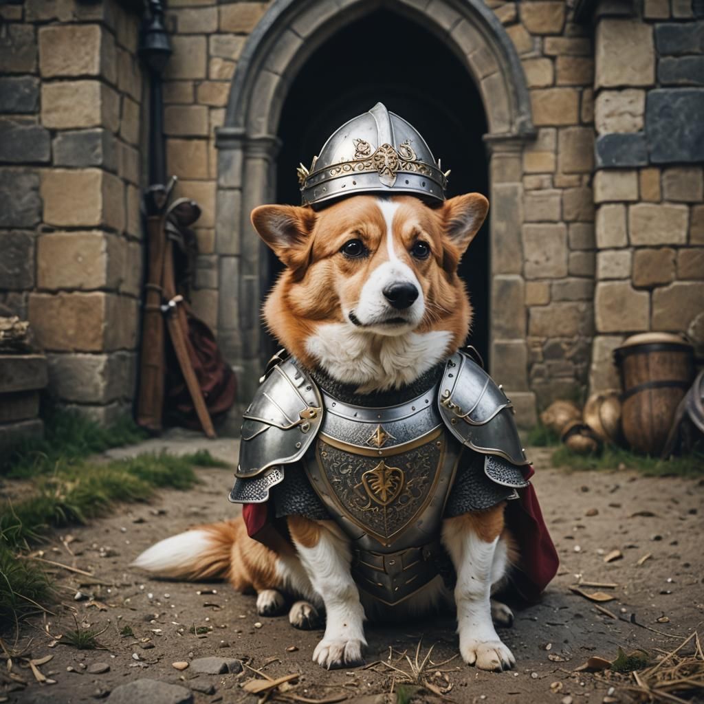 Corgi Knight: A Cinematic Film Still