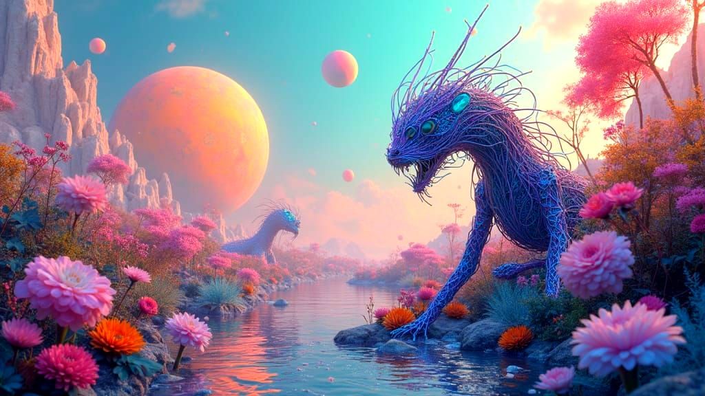 Surreal Sculpture Garden of Twisted Glowing Wires