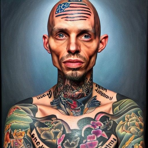 Hyperrealistic Portrait of a Tattooed Man