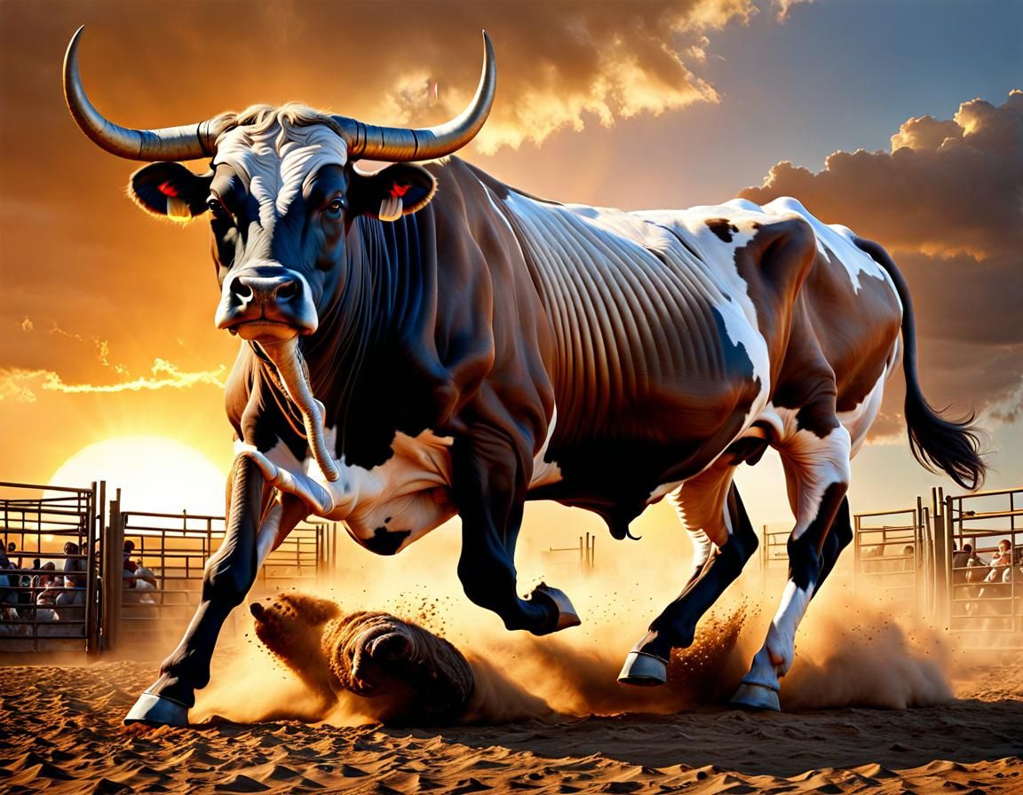 Angry Brahman Bull Rodeo: Hyperrealistic Digital Painting