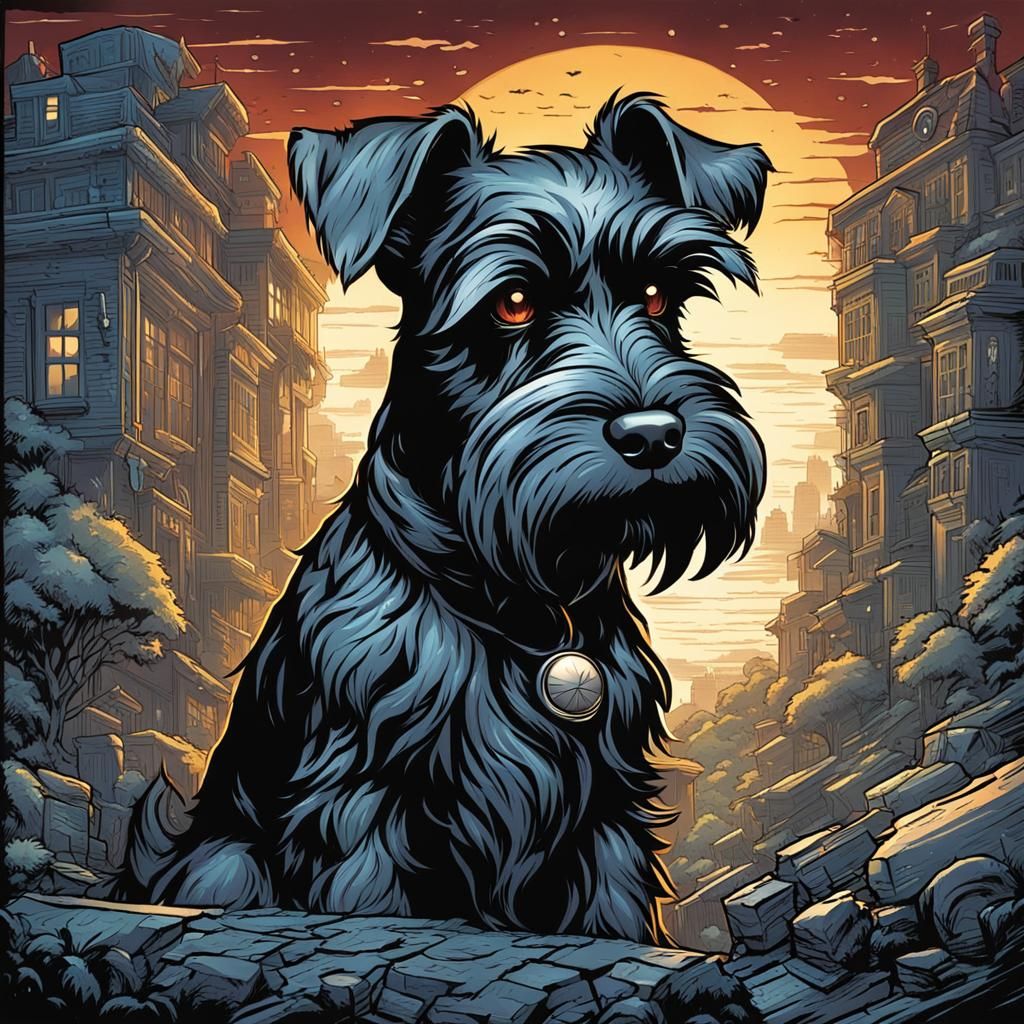 Miniature Schnauzer in Comic Book Art Style