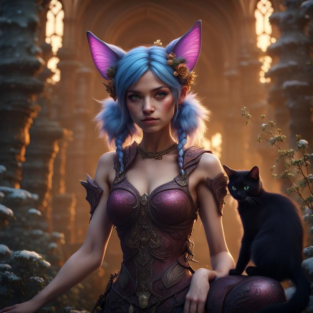 Fantasy Fairy with Cat Features: Detailed Art