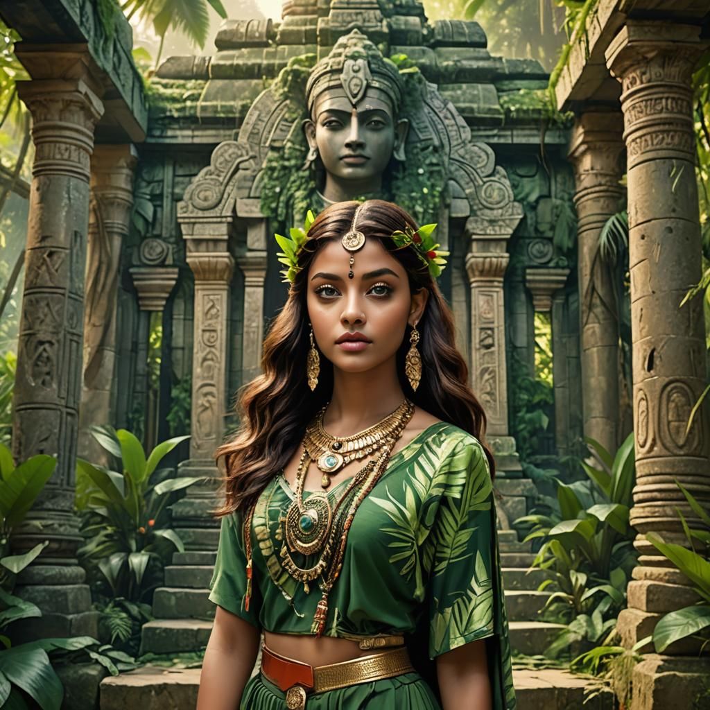 Exotic Girl in Jungle Temple, Digital Art