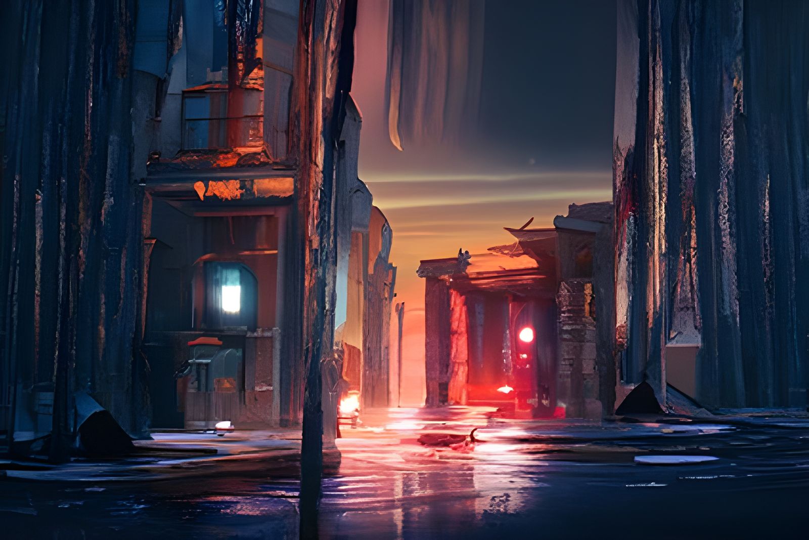 Ethereal Neon Street at Night as Digital Art