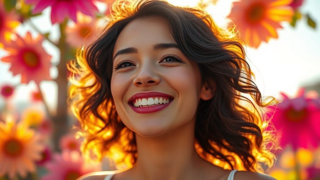Woman Smiling in Sunlight: Whimsical Art
