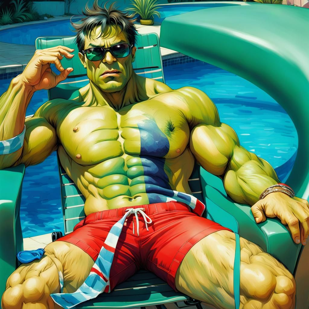Hulk on Vacation: A Colorful Anime-Style Illustration