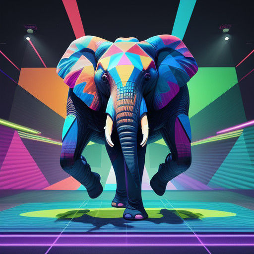 Vibrant Neo-Cubist Elephant Projection on Corporate Stage