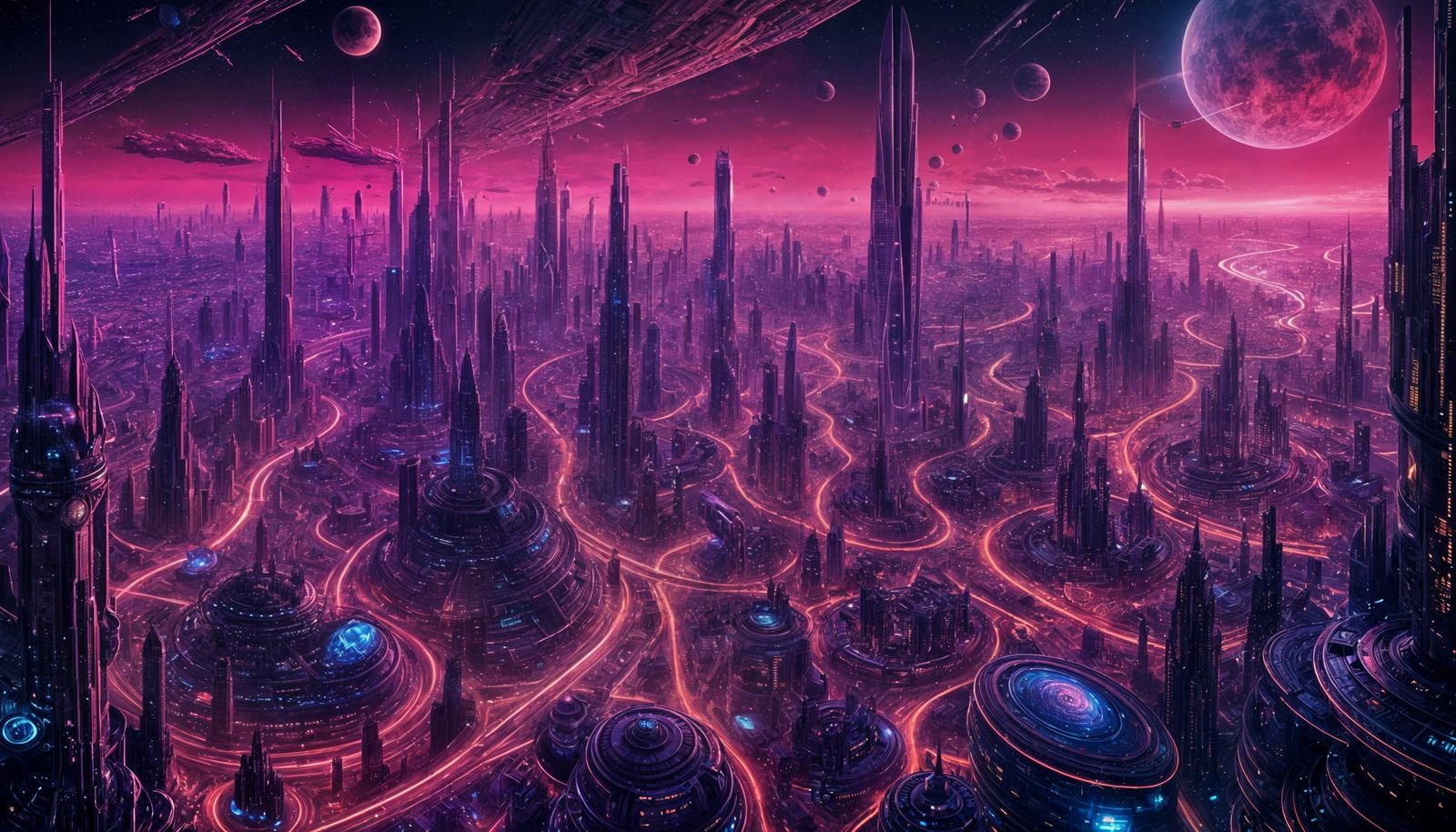 Surreal Alien Cityscape with Cyberpunk Elements