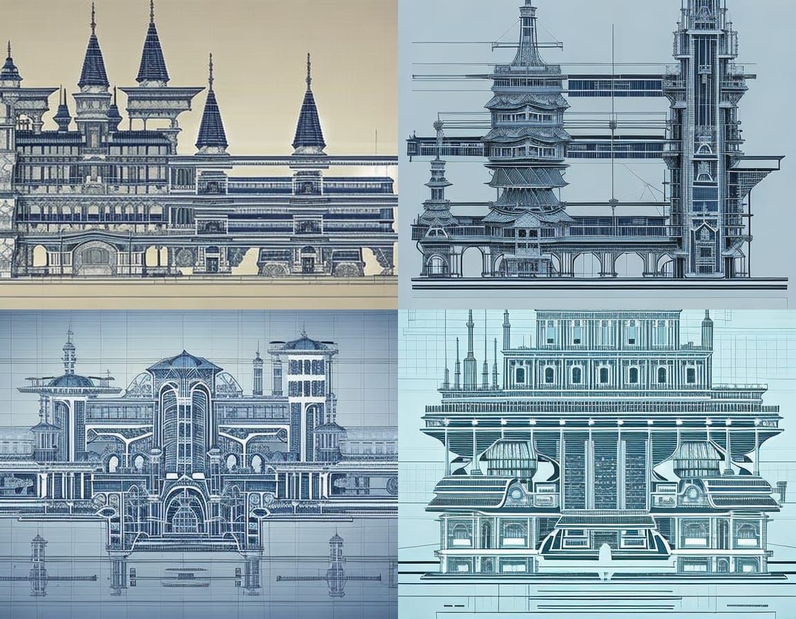 Detailed Blueprint of Futuristic Solarpunk Castle