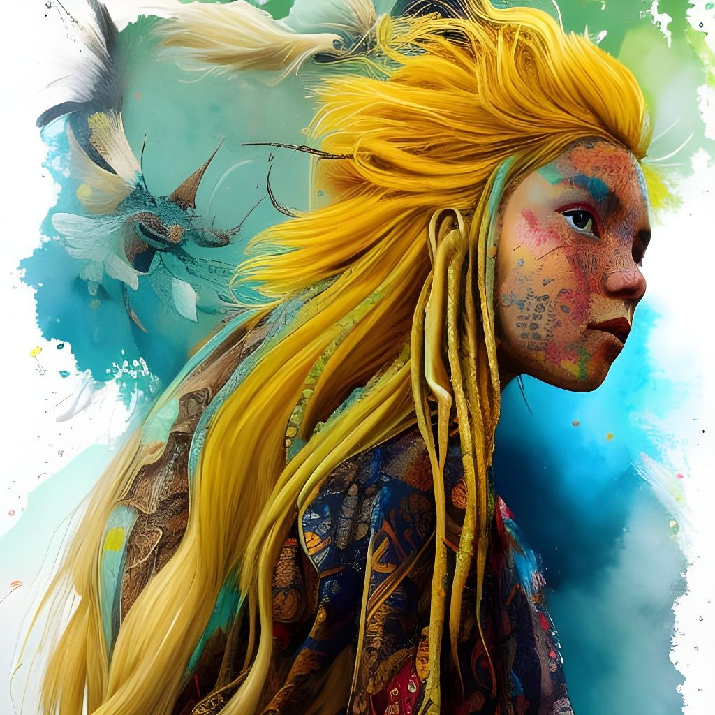 Peruvian Girl with Yellow Hair: Gouache Watercolor Art