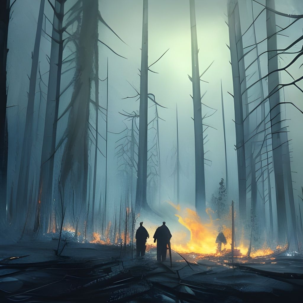 Winter Forest Wildfire: Dark Fantasy Concept Art