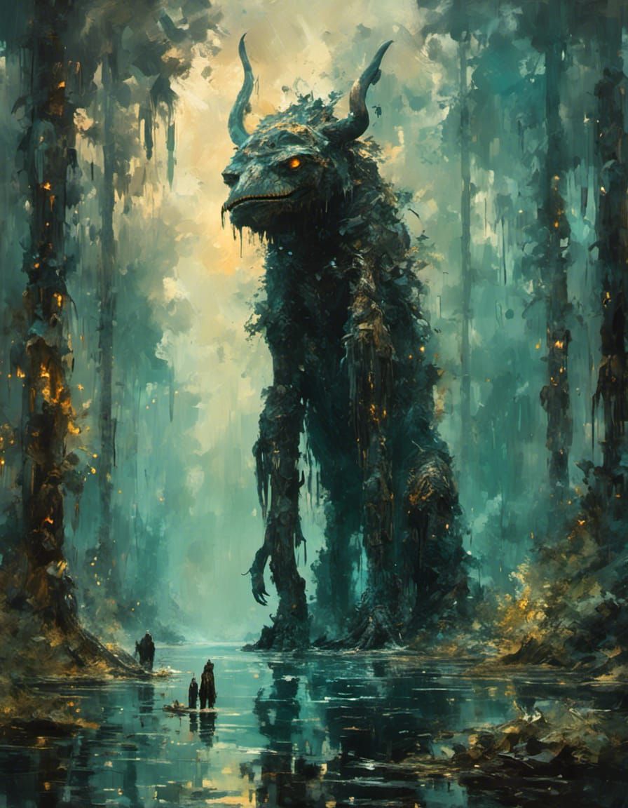 Gothic Jotunn Illustration in Impressionist Oil Painting Sty...