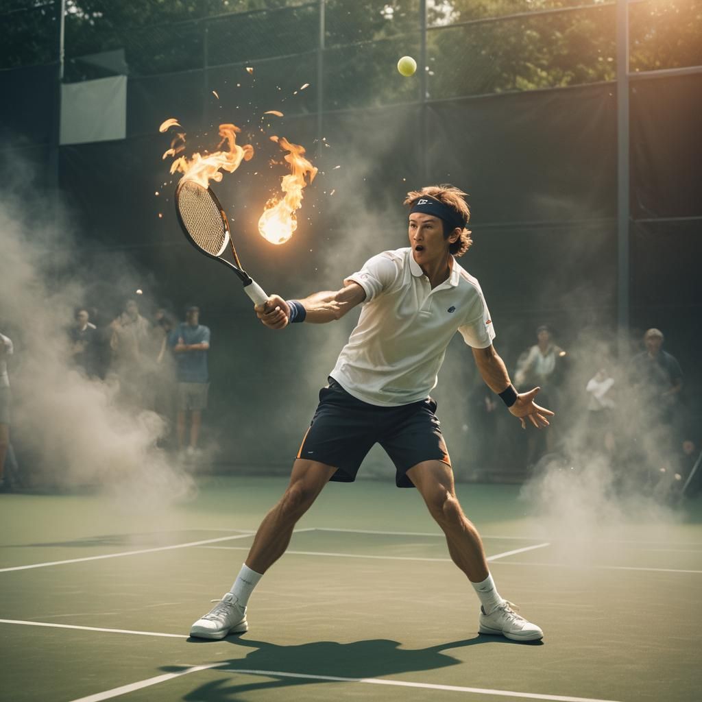 Fiery Tennis Player in Anime Style