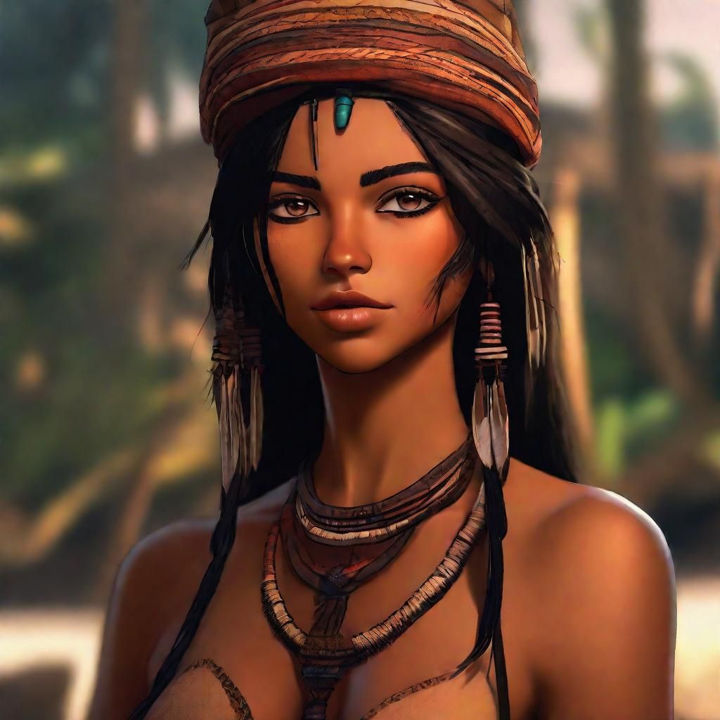 Exotic Native Woman of Independent Strength in Anime Style