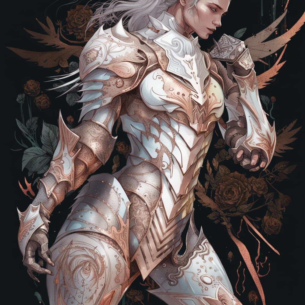 Mythic Knight with Wyvern in Rose Gold Armor